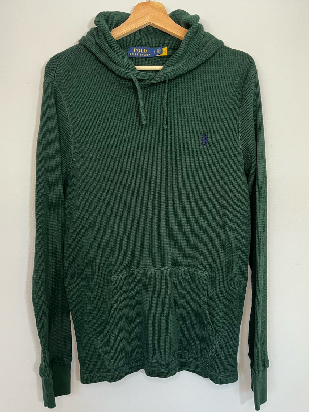 Polo by Ralph Lauren Men’s Dark Green Cotton Waffle-Knit Thermal Hoodie Large